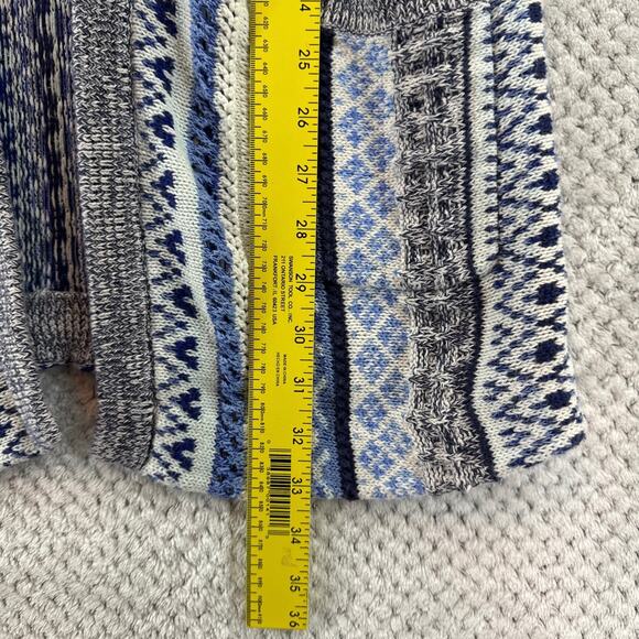 Lucky Brand Cardigan Women M Blue Long Open Front Knit Boho Striped Pockets - Picture 9 of 10